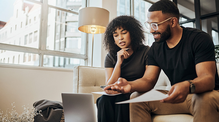 Couple discussing their marriage and finances.