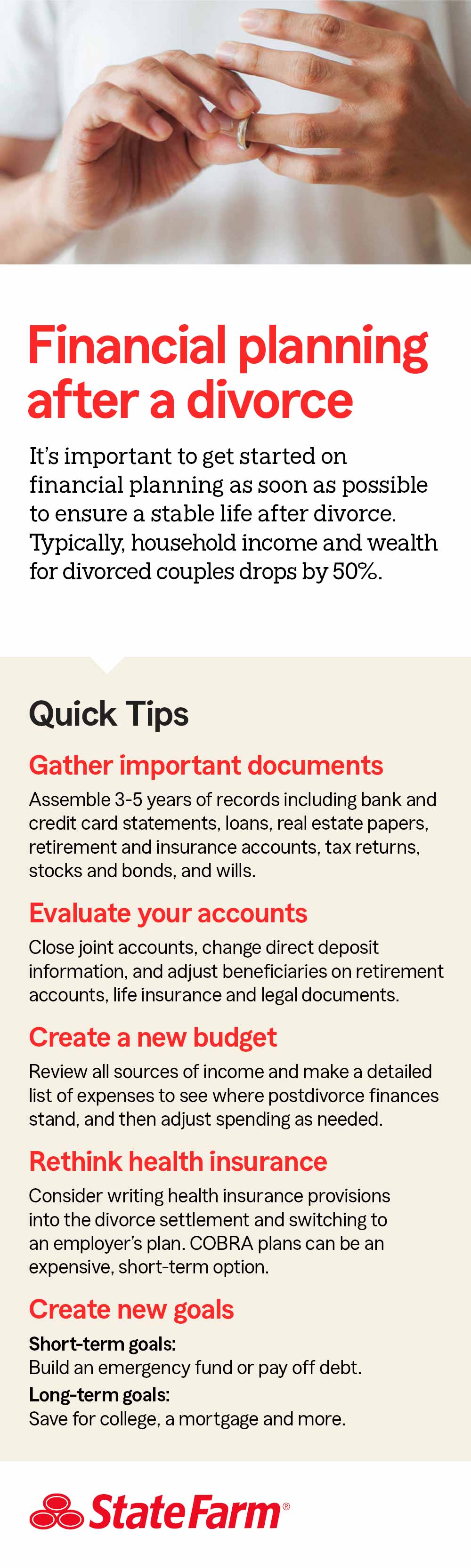 Infographic that talks about what to do about finances when you're going through a divorce.