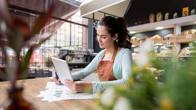 Woman reviewing business plan for small business.