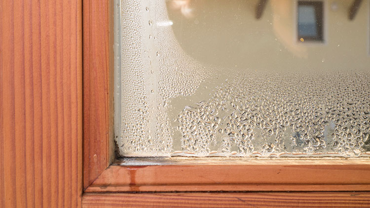 Condensation on a double glazed window.