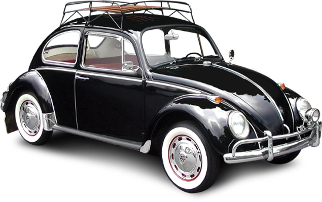 Un VW escarabajo negro antiguo.